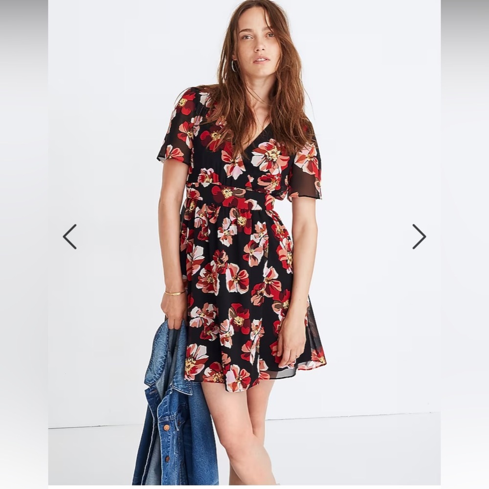 Madewell Tulip Sleeve Floral Lightweight Chiffon Mini Dress In French Rose